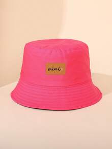 1顶儿童粉色渔夫帽，带有“迷你”爱心皮革贴片，适合休闲装扮和拍照 - 我 - 查看 6