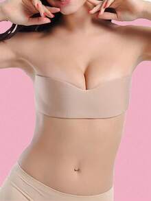 Seamless Invisible Bra, Made Of Biosilicone, Breathable Invisible Side Boob Tape, Thin Style For Summer - Apricot - View 2
