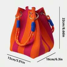 VINCAN Bolso de mano de punto con estampado floral retro 2025, bolso de mano vintage de mujer con bloques de color, hecho de fibra de poliéster, con correa de hombro fija y hebilla de , adecuado para el trabajo, el transporte y el uso diario - Multicolor - Ver 8
