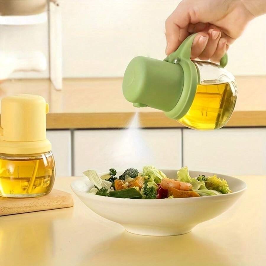 1pc Handheld Glass Oil Spray Bottle With Cute Design, Modern Style Kitchen And BBQ Dispenser, Clear Glass Finish With Press-Type Misting Nozzle, Features Leak-Proof And Drip-Free Design For Clean Pouring And Spraying