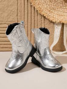 NILOSH Embroidered Western Cowboy Boots, New Fashion Mid-Calf Boots For Boys & Girls, Retro Style - Silver - View 8