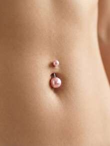 CIZME 14G钛合金肚脐环 - 粉色圆形锆石肚脐环，女士款，锆石心形蛋白石肚脐穿孔，银粉色 - 粉色 - 查看 3