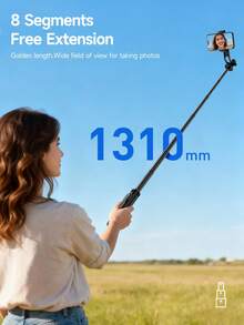1310mm / 51.57-Inch Wireless Selfie Stick / Phone Tripod, 3-Level Adjustable Mini Fill Light, Wireless Detachable Remote, Retractable And Foldable Design - Easy To Carry, Made Of Enhanced Aluminum Alloy, Suitable For Live Streaming, Christmas And Various Holiday Recordings, Travel, Outdoor Activities. - View 5