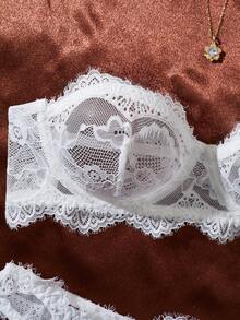 2 Stücke weißer Spitzen-Bandeau-BH-Set, zart und transparent & sexy, trägerloses Design passend für Bandeau-Outfits, süß und verlockend, geeignet für verschiedene Anlässe und Gruppen, mit Bügel für besseren Halt und Unterstützung - Weiss - Übersicht 3
