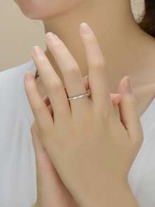 MODIAN Nhẫn bạc 925 cổ điển đơn giản với mặt dây chuyền đính đá Zirconia dành cho nữ, trang sức cưới, đính hôn, tạo điểm nhấn. - Bạc - Xem 2