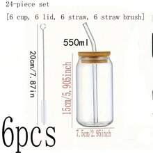 1pc Mason Jar With Lid & Straw, Glass Cup With Lid & Straw - Wide Mouth Reusable Drinking Cup, Iced Coffee Cup, School Supplies - Clear - View 14