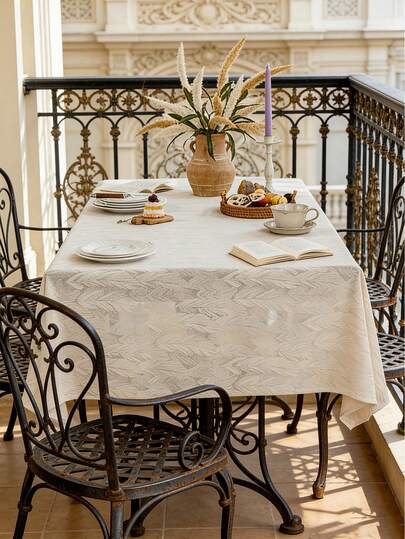 1pc Beige Mesh Jacquard Tablecloth, Romantic Style Suitable For Holidays, Parties, Banquets, Restaurants, Weddings, Home Dining Table Decor