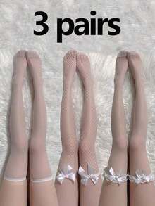 3 Pairs Black Silk Sexy Stockings, Can Be Torn Up To Above The Knee; White Sexy Stockings; Tempting Transparent Black Silk Stockings; E-Girl - 紅色 - 查看 6