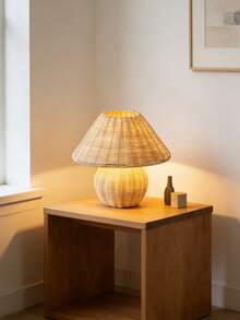 1pc USB Powered Rattan Woven Desk Lamp, Retro Style Table Lamp, Suitable For Bedside, Hostel, Dining Room, Camping, Minimalist Warm Light Atmosphere Lamp - Handmade Rattan Table Lamp - View 4