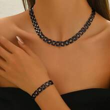 2-Piece New Spring-Summer Chic Chain Jewelry Set For Women, Featuring A Cool Metallic Style With Square Geometric Chains, Including A Necklace And Bracelet. Suitable For Daily Wear, Street Photography, Holidays, And As A Gift For Friends. Versatile Accessories - Bạc - Xem 10