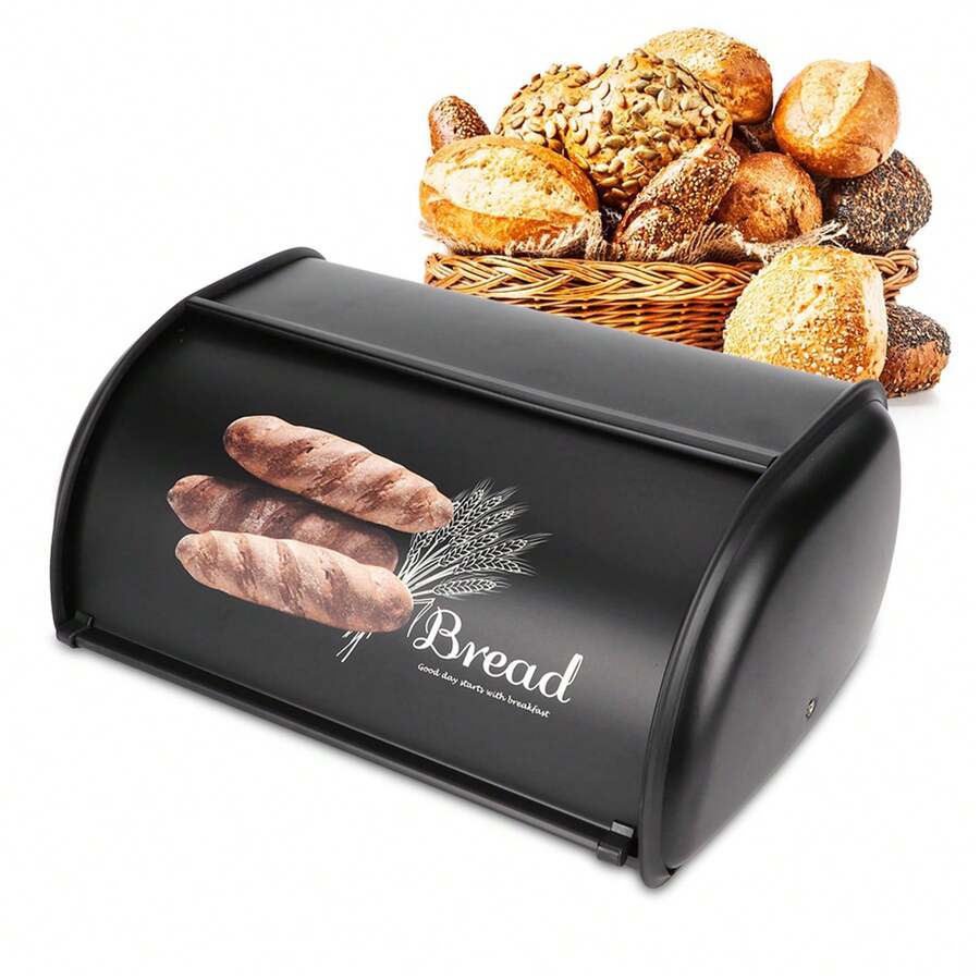 Caja de pan de acero inoxidable de gran capacidad, contenedor organizador de almacenamiento para la cocina. - Negro - Ver 1