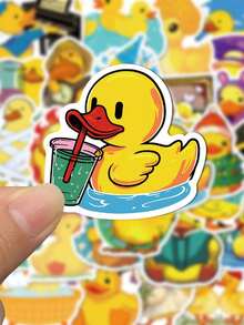 50pcs Cute Little Yellow Duck Cartoon Graffiti Stickers DIY Decoration Phone Water Cup Computer Waterproof Stickers Back To School Season - A - View 3
