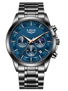 LIGE Men's High-End Watch Waterproof Luminous Quartz Watch Stainless Steel Strap Unique Dial Design Fashionable Men's Watch - Black - View 15