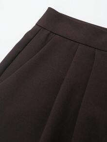 Pantalones cortos casuales de verano de unicolor con volantes de encaje para mujer, color negro - Marrón - Ver 3