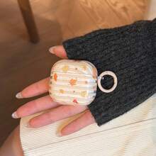 Ốp tai nghe họa tiết lá phong sọc tối giản + vòng tròn, tương thích với Apple Pro3/Pro2/AirPods4/AirPods3/AirPods2, ốp tai nghe thời trang dành cho nữ, ốp tai nghe tối giản, ốp tai nghe Apple, vỏ bảo vệ tai nghe Apple - Màu be - Xem 9