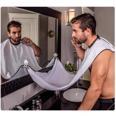 男士胡须围兜，胡须修剪收集器，防水毛发罩，带2个吸盘（白色），完美的父亲节礼物