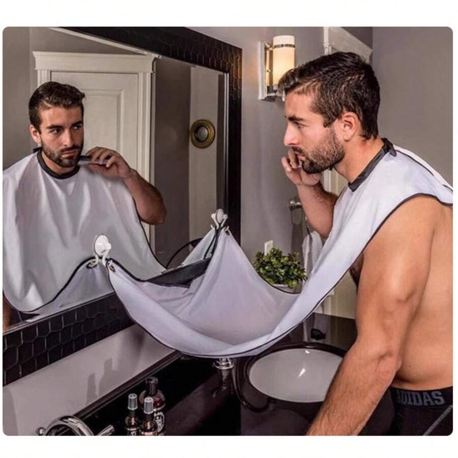 男士胡须围兜，胡须修剪收集器，防水毛发罩，带2个吸盘（白色），完美的父亲节礼物 - 彩色 - 查看 1