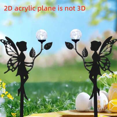 2D平面户外花园装饰 - 仙女剪影地插，现代哥特风格庭院艺术草坪插牌，适用于露台、墓地、婚礼装饰 - 无需接线，安装简便，天使翅膀设计，亚克力材质