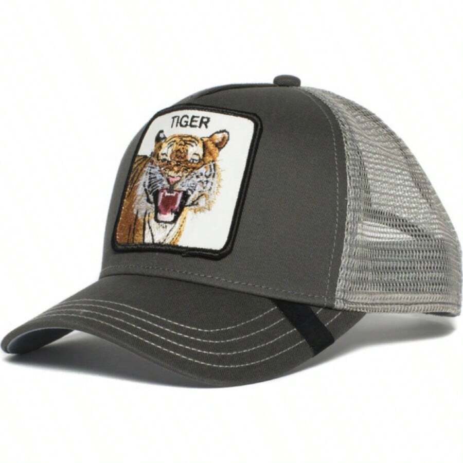 Animal Trucker Hats Leather Pattern Adjustable Snapback Mesh Animal Baseball Cap For Men - 灰色 - 查看 1