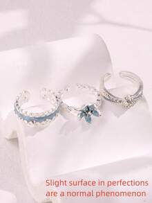 Bộ 3 nhẫn hoa tráng men Zirconia Dopamine màu xanh dương, bộ nhẫn mùa xuân ngọt ngào lãng mạn. - Nhiều màu - Xem 7