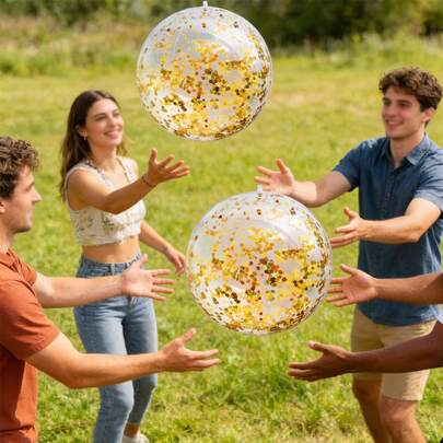 1 quả bóng bơm hơi trong suốt lấp lánh, bóng bãi biển trong suốt nhiều màu sắc bằng PVC, bóng đồ chơi bơm hơi lấp lánh, bóng chơi ngoài trời, đạo cụ trò chơi gia đình, trang trí tiệc bể bơi, quà tặng