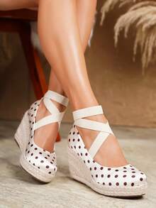 Giày đế xuồng và đế cao kiểu espadrille cho nữ, sandal quai ngang dệt màu đen mũi tròn thích hợp cho kỳ nghỉ biển, đế dây thun co giãn, kết hợp với giày nữ. - Màu be - Xem 6