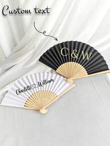 客製化姓名圖案白色布料手扇，竹骨婚禮派對禮品，紙與竹製客製化手扇，適用婚禮與單身派對 - 彩色 - 查看 4