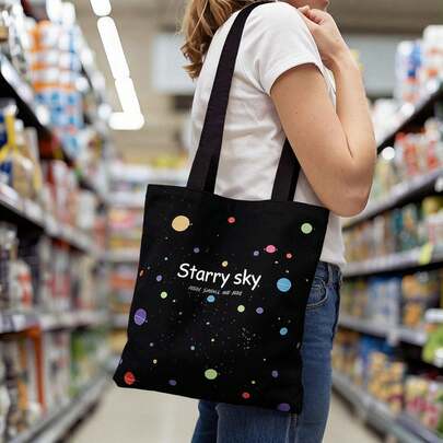 Phases, Golden Celestial, Black Background. Suitable For Daily Commuting, Shopping, Use, Travel And Leisure, Etc., Featuring Lightness And Machine - Washability