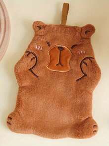 1Pc Minimalist Classic Capybara Coral Fleece Hand Towel - Hanging Design, Thickened, Lint-Free & Highly Absorbent Soft Towel For Home, Kitchen, Bathroom, Travel, Picnic & Dorm Room | Perfect Gift For Students, Couples, Friends & Loved Ones - Brown - View 6