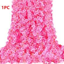 1/3/5件套 5.9英尺人造春季樱花花环，丝绸悬挂花藤，适用于婚礼派对背景、房间墙面装饰、日式可爱装饰、室内外生日礼物、家居装饰、礼品、婚礼、婚礼装饰、人造装饰、玫瑰、装饰玫瑰、装饰风格 - 玫紅色 - 查看 8