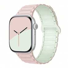 高级简约磁吸表带，适用于 38/40/41/42/44/45/46/49mm 表盘，兼容 Ultra/SE10/9/8/7/6/5/4/3/2/1 型号 - 粉綠 - 查看 2