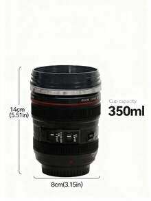 400ml Stainless Steel Travel Coffee Mug With Lid, Camera Lens Shaped, Black Couple Design, Ideal Gift For Photography Enthusiasts - Black - View 12