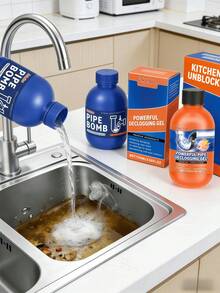 jakehoe 1pc 300G/100ML Multi-Purpose Drain Cleaner, Suitable For Kitchen, Bathroom, Toilet, Laundry Room, Outdoor Clogged Drains, Effectively Cleans Grease, Hair, Food Residue, Leaves Pipes Clean, Convenient Drain Cleaning, Household Essential, Great Gift For Holidays And Friends - Liquid - View 2
