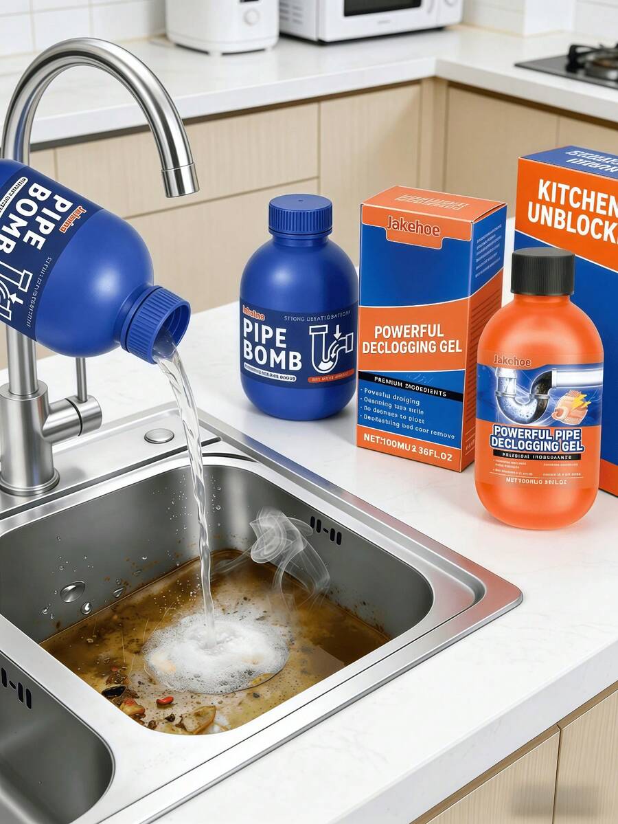 jakehoe 1pc 300G/100ML Multi-Purpose Drain Cleaner, Suitable For Kitchen, Bathroom, Toilet, Laundry Room, Outdoor Clogged Drains, Effectively Cleans Grease, Hair, Food Residue, Leaves Pipes Clean, Convenient Drain Cleaning, Household Essential, Great Gift For Holidays And Friends