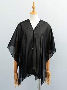 1 Pc Women's Chiffon Bead Scarf Shawl, Dress, Wedding Party, Elegant Summer Outdoor Outfit Bohemian Style - Black - View 3