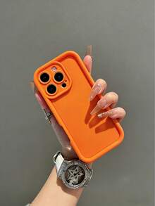 Soft Silicone Shockproof Phone Case, Compatible With IPhone 17, 16, 15, 14, 12, 13, 11 Pro Max Plus, Pure Orange Color, Full Camera Protection Phone Case - Orange - View 7