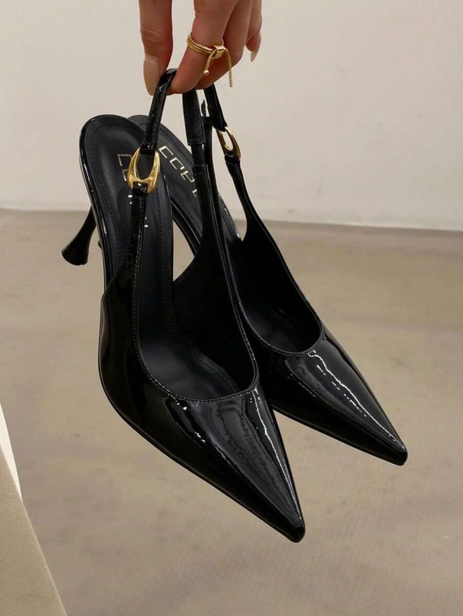 2026 New Satin Pointed Toe High Heel Sandals With Ankle Strap, French Style Bridesmaid Shoes For Summer - Black - View 1