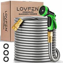 LOVFEN 25-150ft Metal Garden Hose Kit,Stainless Steel Heavy Duty Water Hose ,With 10 Function Nozzles,Flexible No-Kink, Pet-Proof, Puncture-Proof Rust-Proof For Yard, Outdoors - Metal Garden Hose - 查看 1