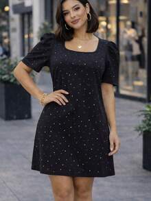 Vestido de algodón de mujer dama verano casual con brillos y bolsas amplio - Negro - Ver 1
