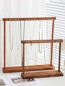 1pc/2pcs High Quality Walnut Color Solid Wood Necklace Display Stand, Jewelry Holder For Necklaces, Bracelets And Accessories - Walnut - View 12