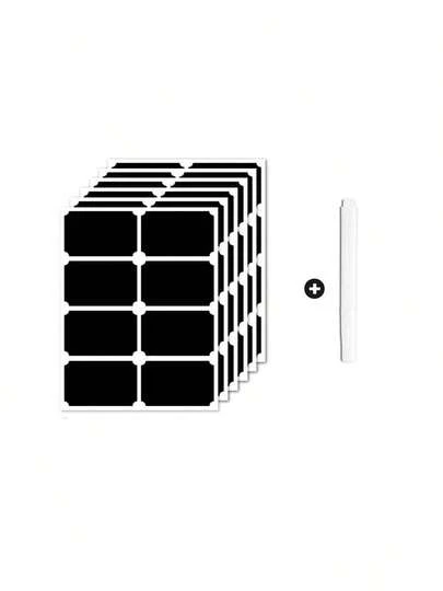 1 Pack (6 Sheets) 48pcs Waterproof, Oil-Proof Black PVC Stickers For Kitchen, And 1 Large White Chalk Marker Bottle For Spice Jar Labels, Bathroom Supplies