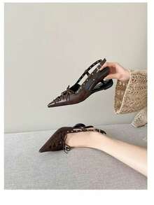 Brown Pointed Toe Rivet Bow Tie High Heel Sandals, Unique Heel Design, Versatile Wear With Dresses, Summer New Arrival - Brown - View 6