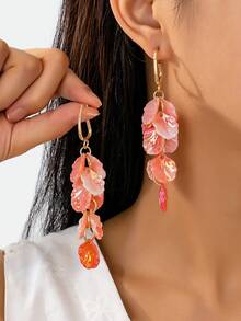 1 Pair Random Ombre Pink Shell Petal Tassel Earrings, Long Tassel Fashion Earrings - Pink - View 9