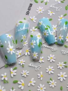 1pc 5D Soft Embossed Daisy Nail Sticker, Self-Adhesive Slider Sticker, Stamping Nail Art DIY Decoration, Japanese Style Nail Stickers - Multicolor - View 6