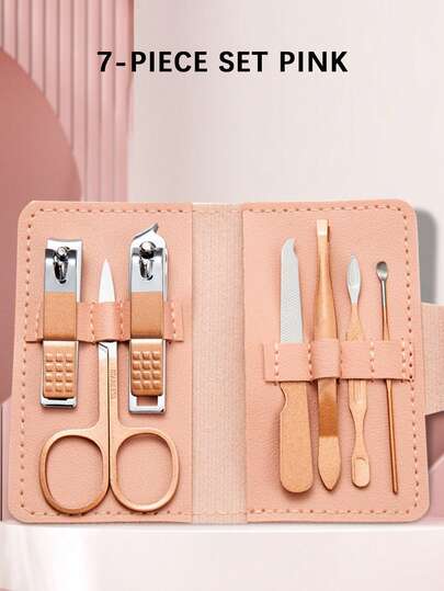 7pcs Stainless Steel Nail Clipper, Toe Clipper & Manicure Tool Set, Multi-Color Options, Portable Travel Grooming Kit For Men & Women