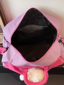 Large Capacity Multi-Functional Cute Plush Bear Decor Travel Bag, Colorblock Design With Built-In Wet & Dry Separation Compartment, Shoe Compartment, Suitable For Short Trips, Weekend Getaways, Gym/Yoga, Student Campus Use - Multicolor - View 6