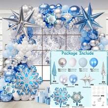 Bộ trang trí cổng bóng bay chủ đề Frozen, nhiều màu sắc kim tuyến, bóng bay hình bông tuyết màu xanh dương, tím, bạc, trắng bằng cao su và giấy bạc, thích hợp cho tiệc mừng em bé theo chủ đề Xứ sở mùa đông, tiệc sinh nhật, trang trí theo chủ đề Công chúa Frozen. - Pha trộn màu sắc - Xem 14