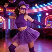 80年代复古紫色芭蕾舞裙套装（女士）| 迪斯科派对装扮，含腿套和头带 - 多色 - 查看 4