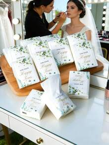 20/10/1pc Soft Facial Tissue Paper "Tears Of Happiness", Green Leaf Decorated, Suitable For Engagement, Wedding Parties, Witnessing Joyful Moments, Bride & Groom Wedding Supplies - A - View 5