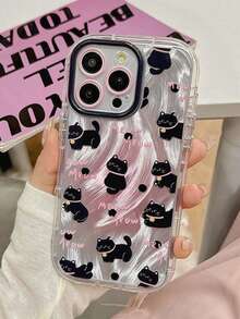 1pc Gradient Polka Dot Cute Cat Phone Case, Suitable For IPhone 17 Pro Max, 17 Air, 17, 17 Pro, 16, 15, 14, 13, 12, 11 Pro Max Plus, Shockproof Protective Cover - Black - View 4